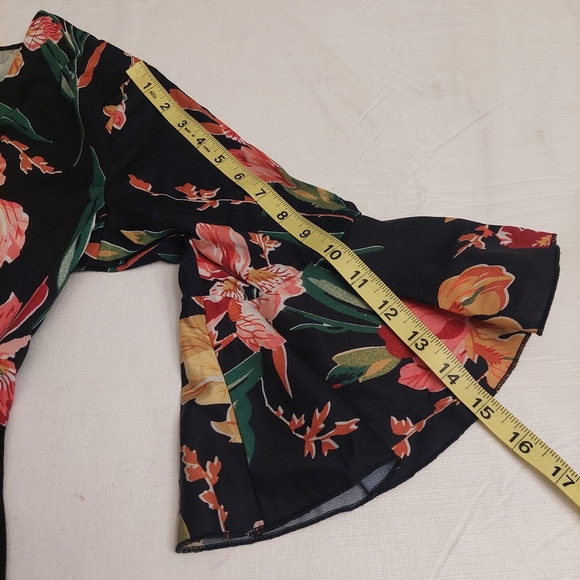 Sweatyrocks Floral Jumpsuit Pink Black Wide Leg V Neck Bell Sleeve Size S - Picture 7 of 12